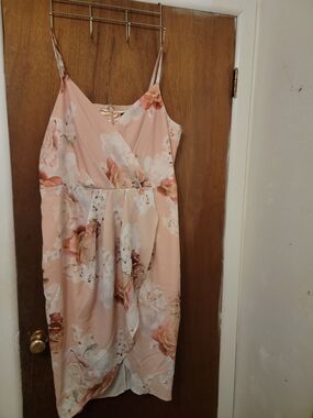 City Chic Pink Floral Wrap-Style Midi Dress